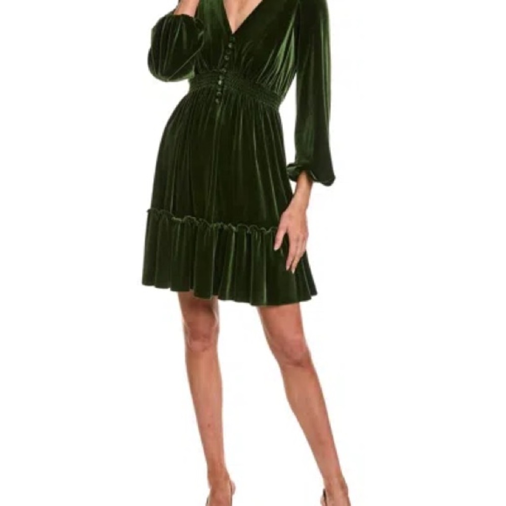 Taylor Deep Green Velvet Long Sleeve Dress